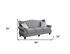 86" Gray And Black Sofa With Two Toss Pillows