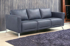85" Blue Leather And Black Sofa