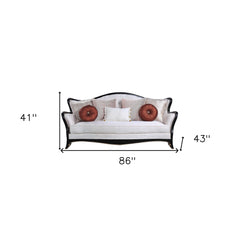 86" Beige And Black Sofa With Seven Toss Pillows