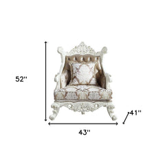 43" Tan And White Fabric Floral Wingback Chair