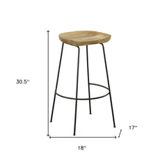 Set of Two 31" Natural And Black Steel Backless Bar Height Bar Chairs