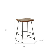 Set of Two 25" Chestnut And Black Steel Backless Counter Height Bar Chairs