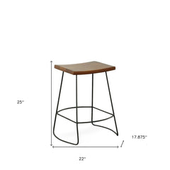 Set of Two 25" Chestnut And Black Steel Backless Counter Height Bar Chairs
