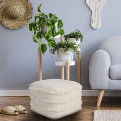 18" Cream 100% Cotton Ottoman