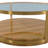 43" Clear And Natural Glass And Metal Round Coffee Table With Shelf