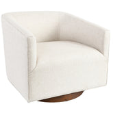 30" Beige and Wood Brown Polyester Chevron Swivel Barrel Chair