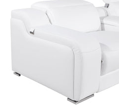 White Italian Leather Power Reclining Curved Eight Piece Corner Sectional With Console