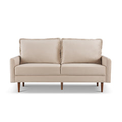 69" Beige Velvet and Dark Brown Sofa