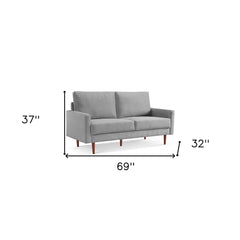 69" Gray Velvet and Dark Brown Sofa