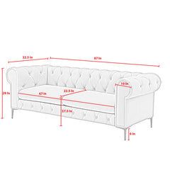 87" Brown Faux Leather and Gold Chesterfield Sofa