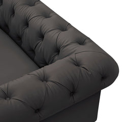 87" Brown Faux Leather and Gold Chesterfield Sofa