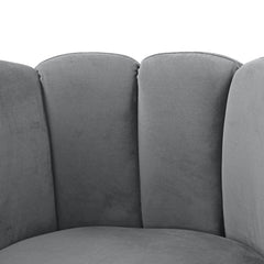 27" Light Gray And Silver Velvet Tufted Swivel Barrel Chair