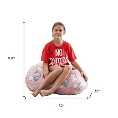 32" Light Pink Microfiber Round Unicorn Pouf Cover