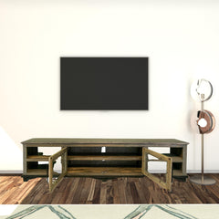 93" Brown Solid Wood Cabinet Enclosed Storage Distressed TV Stand