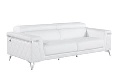89" White And Silver Italian Leather Sofa