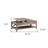 47" Sandy Brown Lift Top Coffee Table With Drawer And Shelf