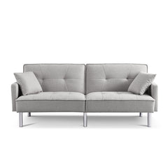 85" Light Gray Polyester Blend and Silver Convertible Futon Sleeper Sofa and Toss Pillows