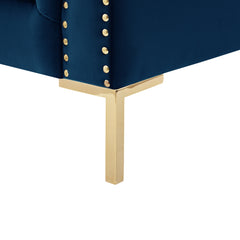 39" Navy Blue And Gold Velvet Tufted Chesterfield Chair