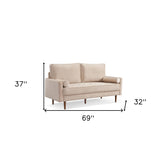 69" Beige Velvet and Dark Brown Sofa and Toss Pillows