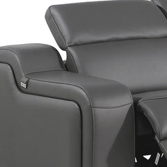 Gray Italian Leather Power Reclining Curved Five Piece Corner Sectional