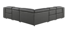 Gray Italian Leather Power Reclining Curved Five Piece Corner Sectional
