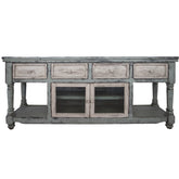 70" Blue and White Solid Wood Open shelving Distressed TV Stand