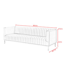 85" Navy Blue Velvet and Silver Sofa