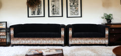 Two Piece Leopard and Black Five Person Seating Set