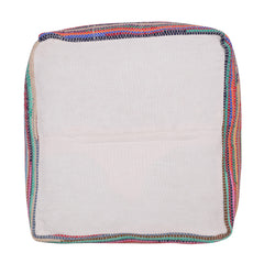 18" Red Cotton Cube Striped Pouf Ottoman