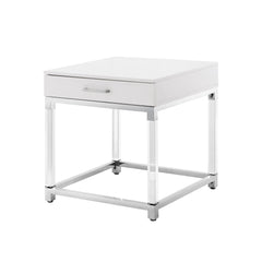 24" Silver Metallic and White End Table with Drawer