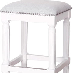 31" Light Gray And White Solid Wood Backless Bar Height Bar Chair