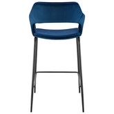 26" Blue And Black Velvet And Steel Low Back Counter Height Bar Chair