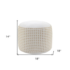 18" White Jute Round Geometric Pouf Ottoman