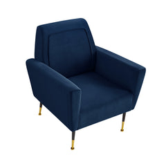 32" Navy Blue And Gold Velvet Arm Chair