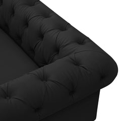 87" Black Faux Leather and Gold Chesterfield Sofa
