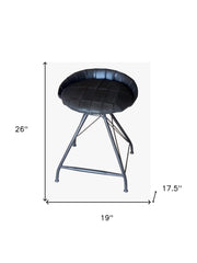 24" Gray Leather And Iron Swivel Counter Height Bar Chair