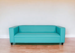 84" Teal Blue Faux Leather And Black Sofa