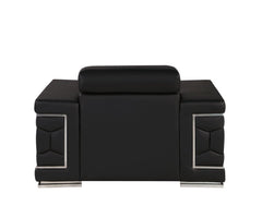 47" Black and Silver Genuine Leather Lounge Chair
