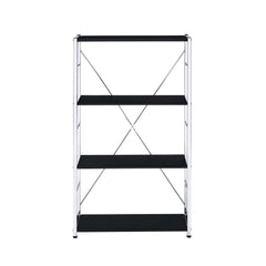 42" Black and Silver Metal Four Tier Etagere Bookcase