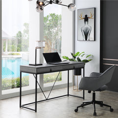 47" Gray and Black Writing Desk With Two Drawers
