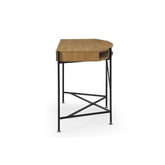 45" Natural and Black Half Circle Writing Desk With Two Drawers