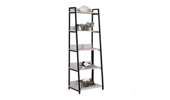 67" Natural and Black Metal Five Tier Ladder Bookcase
