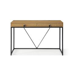 47" Natural and Black Writing Desk With Two Drawers