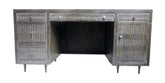 64" Brown And Silver Mango Solid Wood Executive Desk With Five Drawers