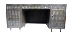 64" Brown And Silver Mango Solid Wood Executive Desk With Five Drawers