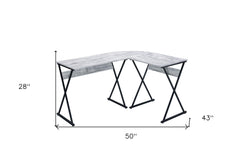 50" Antiqued White and Black L Shape Writing Desk