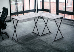 50" Antiqued White and Black L Shape Writing Desk