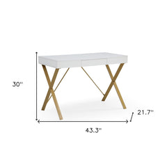 43" White and Gold Writing Desk