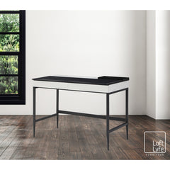 43" Black and White L Shape Writing Desk With Two Drawers