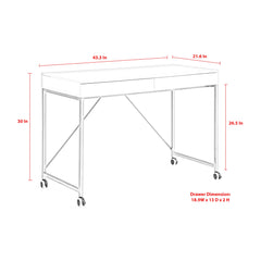 43" White and Black Writing Desk With Two Drawers